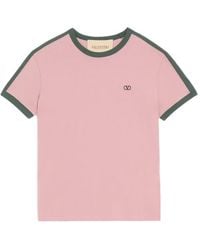 Valentino Garavani - Cotton T-Shirt With Crew-Neck, Contrasting Side Bands And Vlogo Embroidery - Lyst