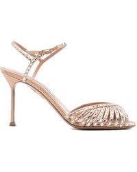 Aquazzura - Strappy Sandals With Metallic Studs And Mid-Height Heel - Lyst