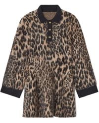 Ganni - Leopard-Print Button Mini Dress - Lyst