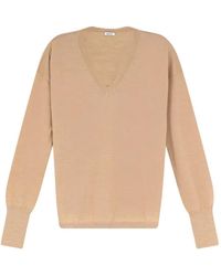Aspesi - V-Neck Dropped-Shoulder Fine-Knit Top - Lyst
