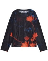 MSGM - T-Shirt Ample À Fleur - Lyst