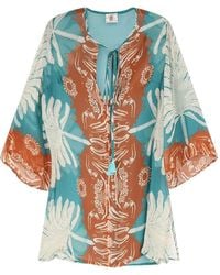 BYE Firenze - Palm-Print Lace-Up Shirt - Lyst