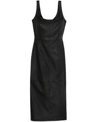 St. John - Sleeveless Leather Midi Dress - Lyst