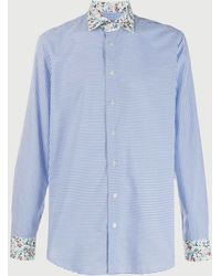 Etro Floral-trimmed Striped Shirt - Blue