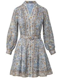 Veronica Beard - Kumar Floral-Print Belted Linen Mini Dress - Lyst