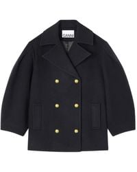 Ganni - Balloon-Sleeve Double-Breasted Coat - Lyst