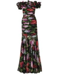 Carolina Herrera - Chiffon Evening Gown With Off-The-Shoulder Design And Hydrangea Print - Lyst