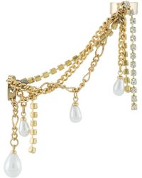Area Crystal-embellished Faux Pearl Chain Earring - Metallic