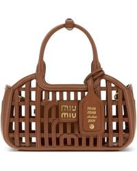Miu Miu - Cage-Design Leather Tote Bag - Lyst