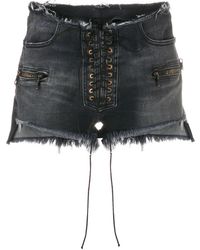 Unravel Project - Frayed Lace-Up Denim Shorts - Lyst