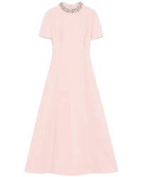 Valentino Garavani - Crepe Couture Embroidered Midi Dress - Lyst