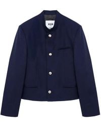 MSGM - Mandarin-Collar Logo-Patch Jacket - Lyst