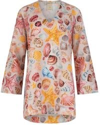 Paramidonna - Leinenkleid mit Muschel-Print - Lyst