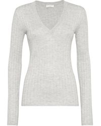 Brunello Cucinelli - Ribbed V-Neck Top - Lyst