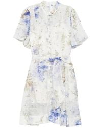 Paperlace - Crystal-Embellished Floral-Print Mini Shirt Dress - Lyst