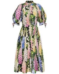 Oscar de la Renta - Foxglove Puff Sleeve Floral Print Midi Dress - Lyst