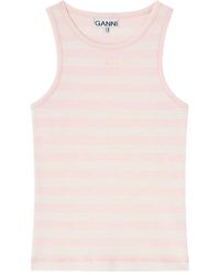 Ganni - Tank Top Natural Stripes - Lyst