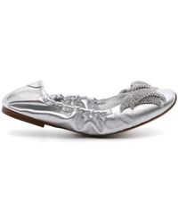 Casadei - Bow-detail Metallic Ballerina Shoes - Lyst