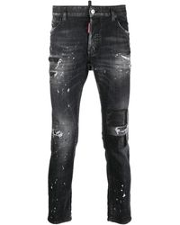 DSquared² - Black Ripped Leather Wash Slim Jeans - Lyst