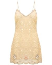 LoveShackFancy - Mini Sequin-Embellished Floral-Patch Dress - Lyst