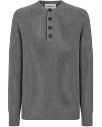 Amaranto - Henley-Neck Ribbed-Knit Sweater - Lyst