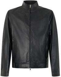 Paul & Shark - Veste En Cuir À Col Mao - Lyst