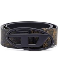DIESEL - Treated Leather Belt With Logo Buckle - Lyst