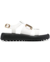 Tod's - Leather Flatform Logo Plaque Sandals - Lyst
