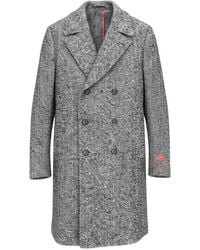 Isaia - Herringbone Wool Double-Breasted Coat - Lyst