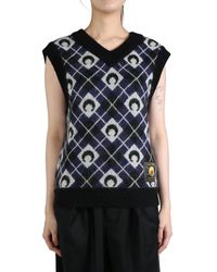 Marine Serre - Moon Argyle Knitted Vest - Lyst