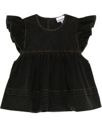 Ganni - Ruffled-Trim Smock Top - Lyst