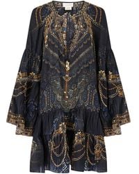 CAMILLA - A-Lijn Mini-Jurk Met Gesmockt Vlak - Lyst