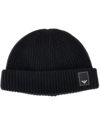 Emporio Armani - Logo-Patch Ribbed Beanie Hat - Lyst