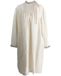 Prada - Pleated Embellished-Neck Dress - Lyst