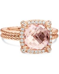 David Yurman - 18Kt Rose Chatelaine Morganite And Diamond Ring (9Mm) - Lyst