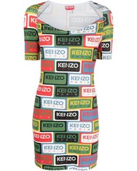 KENZO - Vestido corto con logo estampado - Lyst