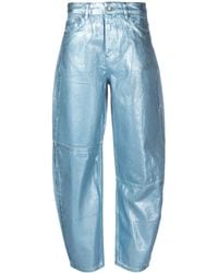 Ganni - Metallic-finish Wide-leg Tapered Jeans - Lyst