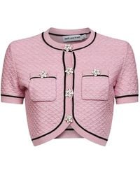 Self-Portrait - Sequin-Embellished Floral-Button Blouse - Lyst