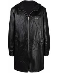 Prada - Zip-Fastening Leather Coat - Lyst