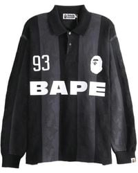 A Bathing Ape - Logo-Print Vertical-Stripe Polo Shirt - Lyst