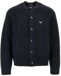 Emporio Armani - Logo-Embroidered Ribbed-Knit Cardigan - Lyst