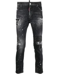 DSquared² - Black Ripped Leather Wash Slim Jeans - Lyst