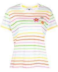Mira Mikati - Floral-embroidered Striped T-shirt - Lyst