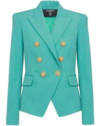 Balmain - Button-embossed Double Breasted Wool Blazer - Lyst