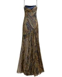Etro - Long Silk Dress With Draping And Paisley Motif - Lyst
