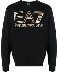 EA7 - Foiled Logo-print Cotton Sweatshirt - Lyst