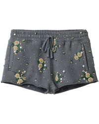 Miu Miu - Floral-Embroidered Cotton Shorts - Lyst