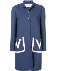 Valentino Embroidered V Crêpe Wool Coat - Blue