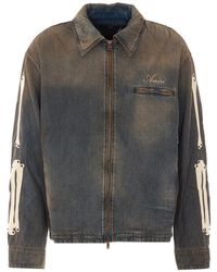 Amiri - Lea Bones Zip-Up Denim Jacket - Lyst