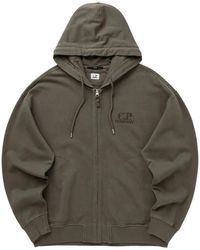 C.P. Company - Diagonal Fleece Boxy Zip Hooded Sweatshirt - Lyst
